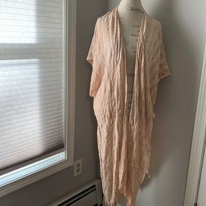 Peach Kimono Long by Ruggine Burn out Fabric Open Front